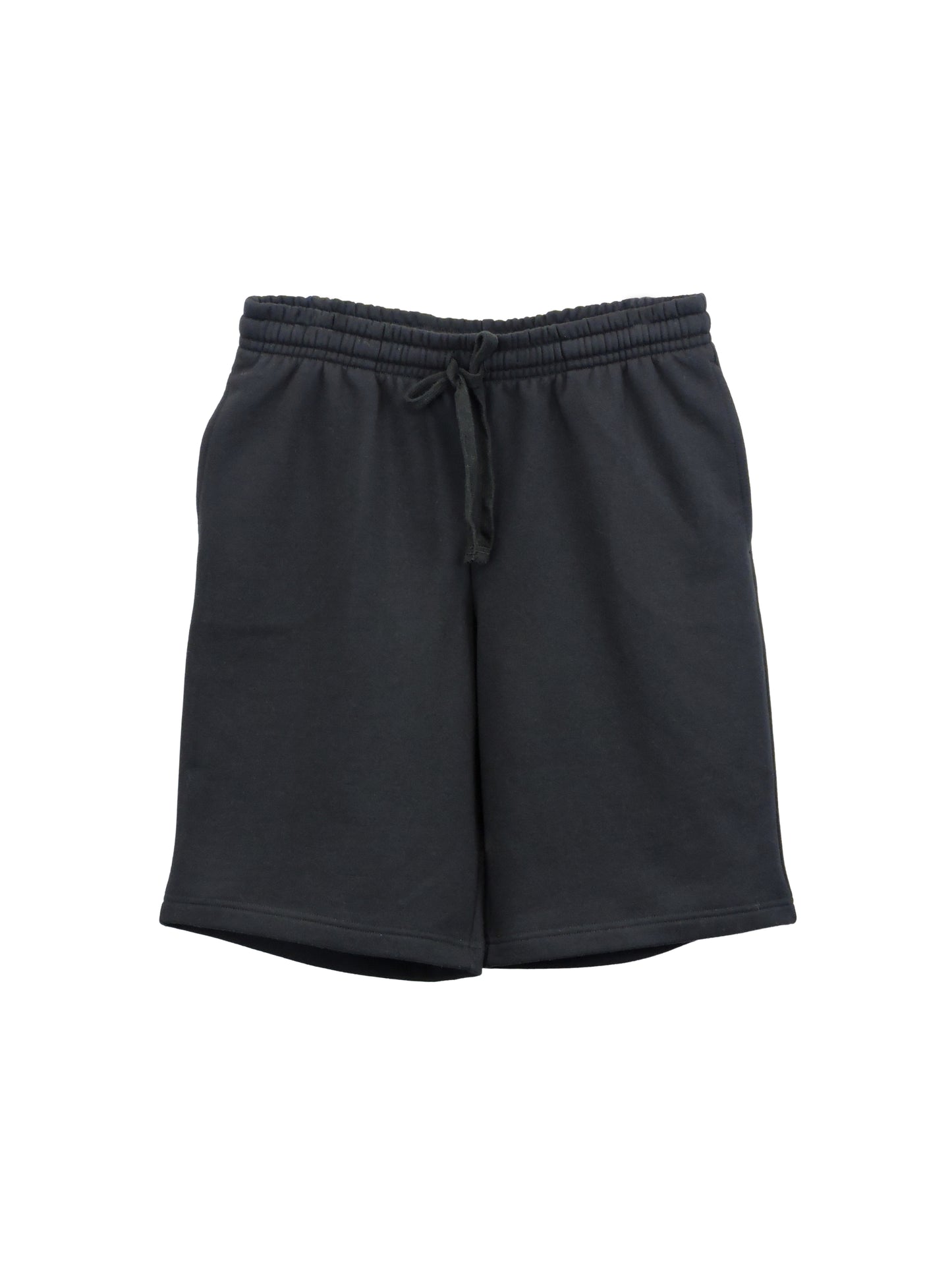picture of a black long short from the front flat on white background