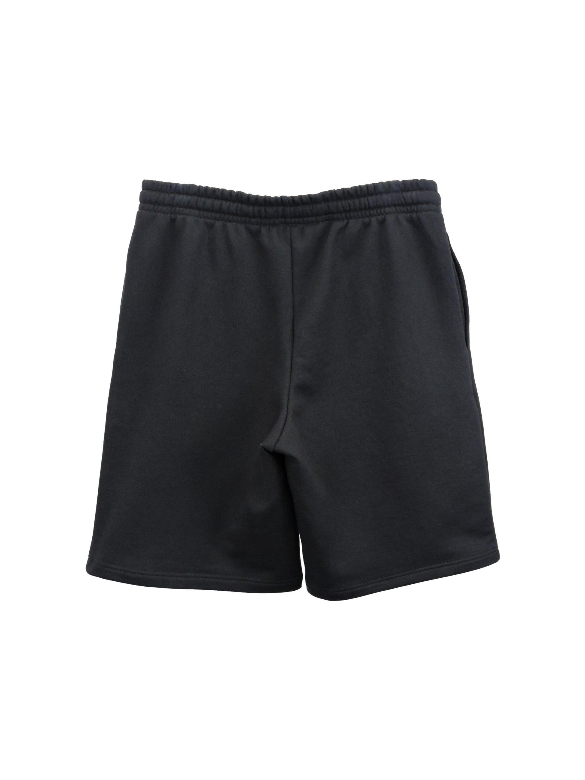 picture of a black long short from the back flat on white background