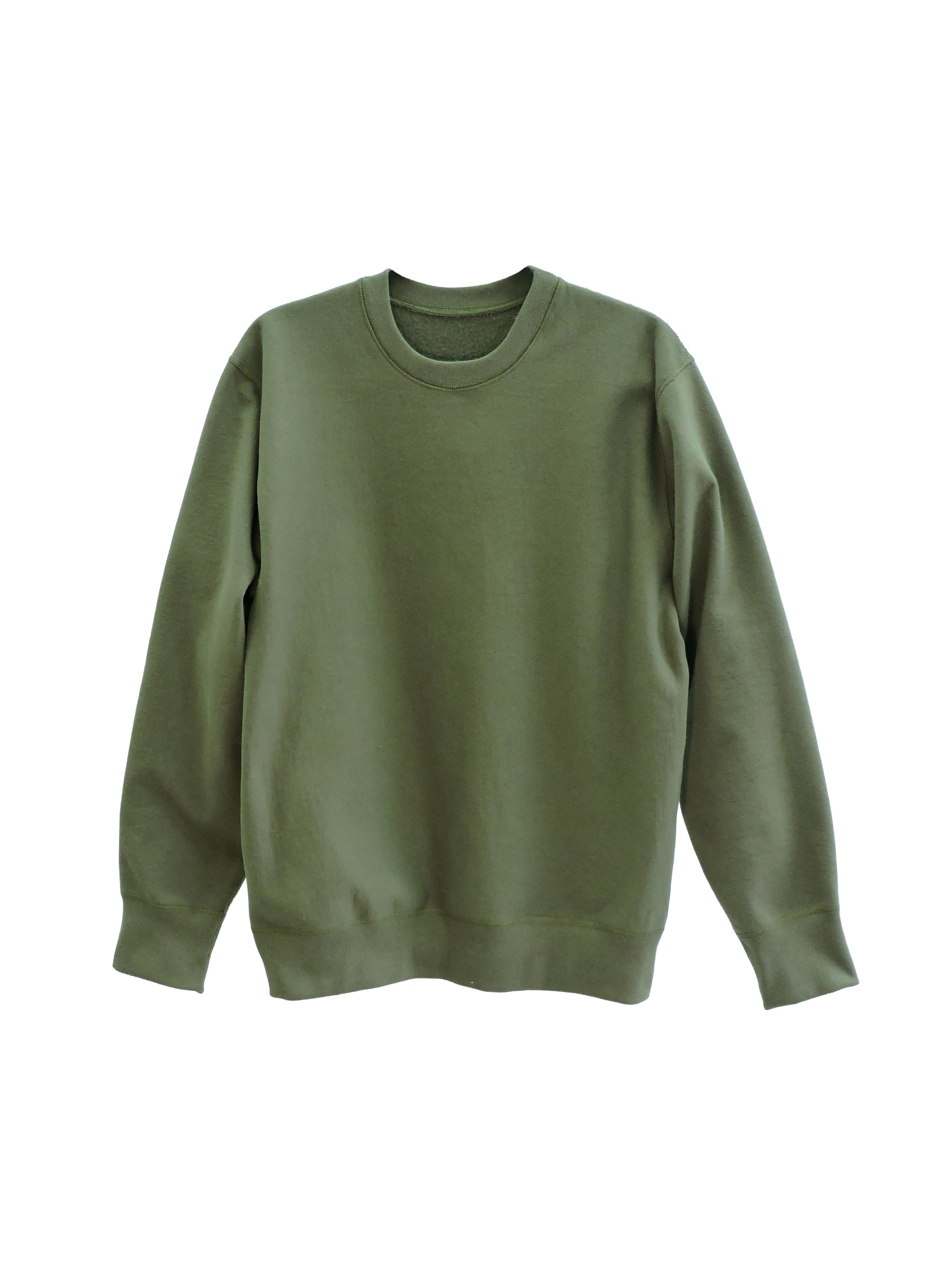 Olive Green Crewneck Sweater, 450 GSM Organic Cotton