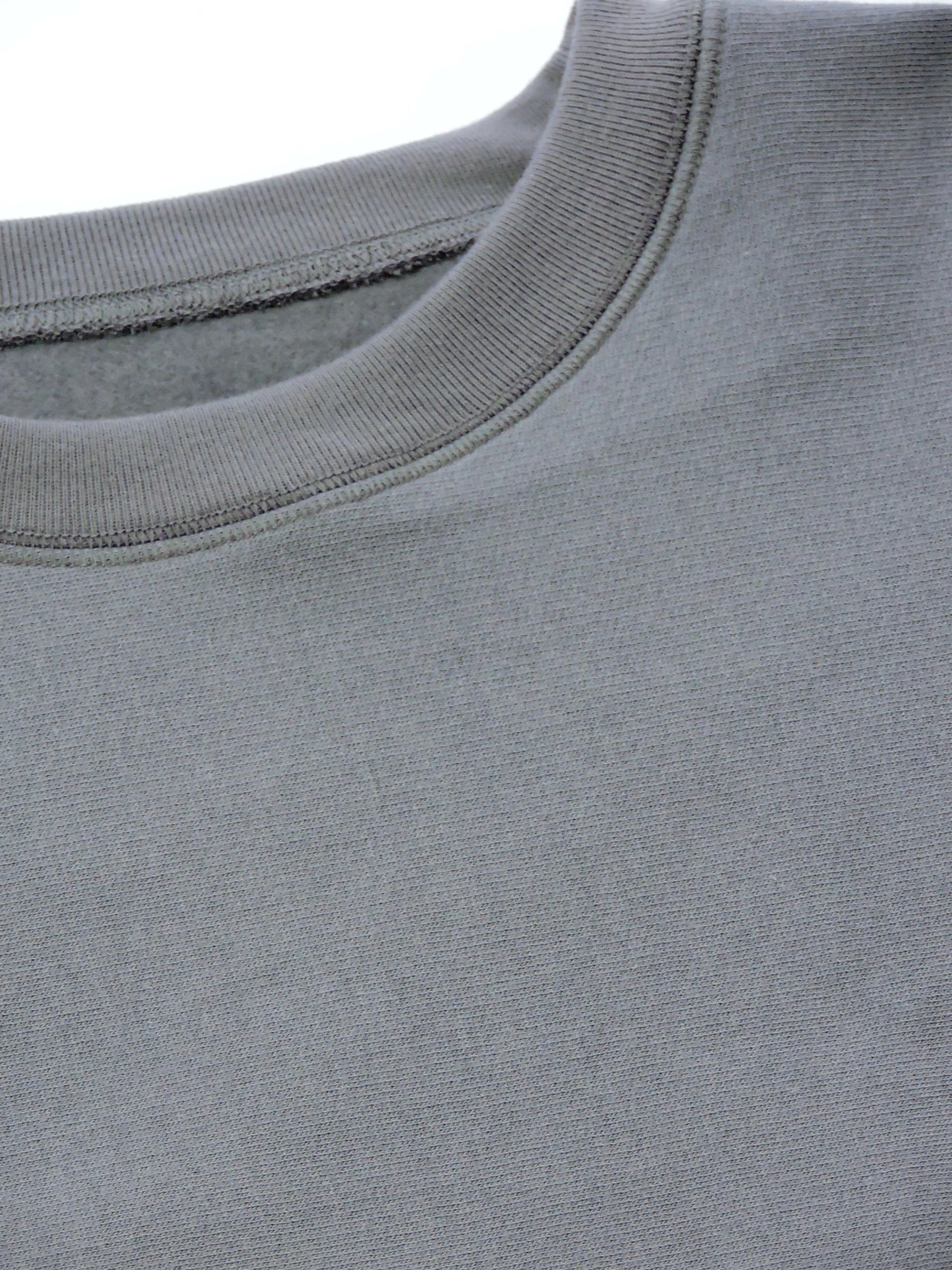 Close up of neckline stitching and premium cotton material
