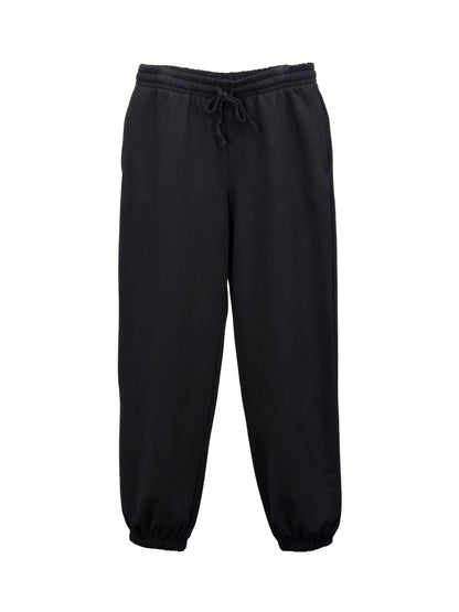 Front of Black Fleece Park Sweatpant, Showing Blended Black Drawstrings and Fitted Ankles