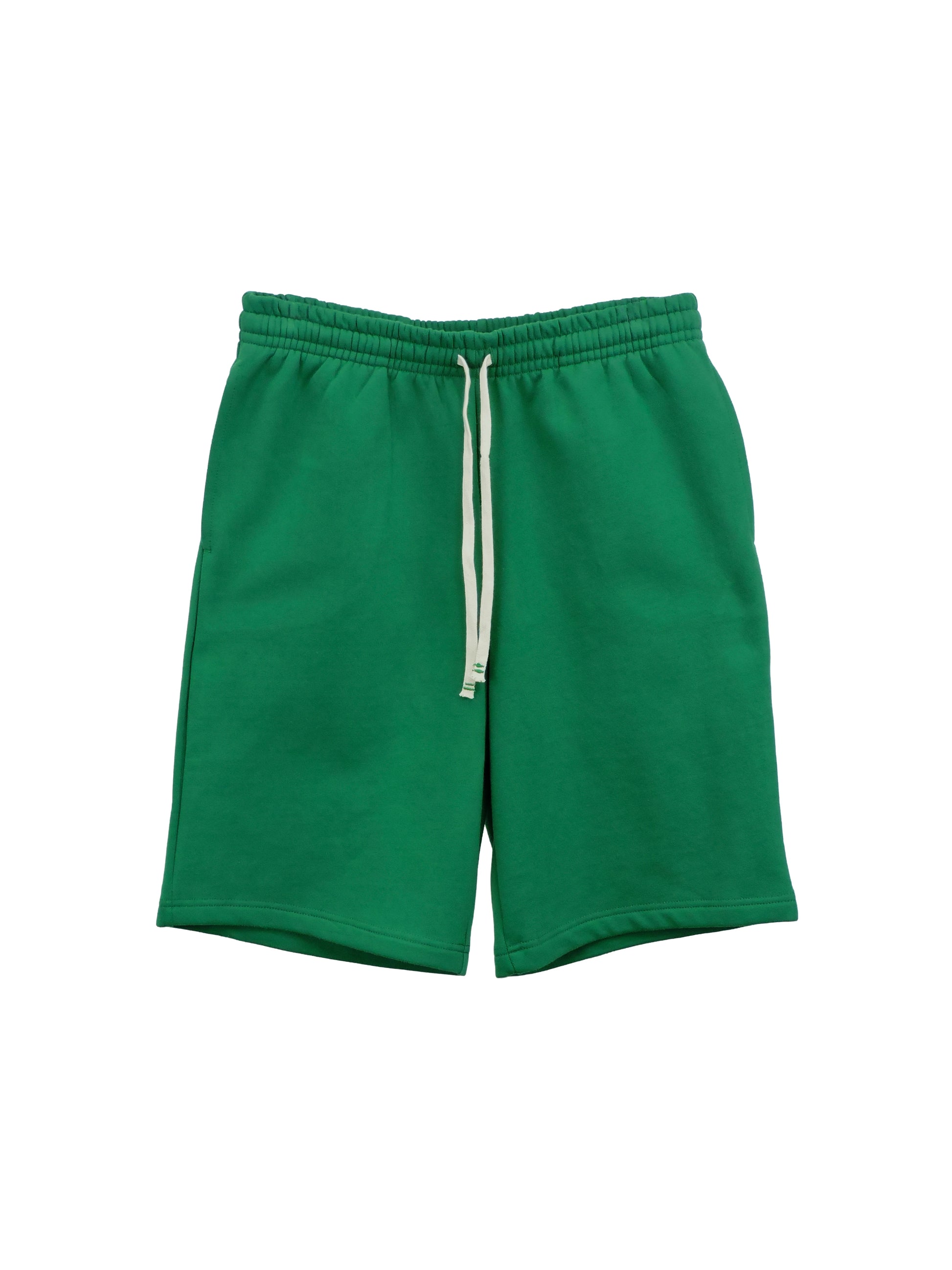 Green Long Shorts Made of Fleece and with White Drawstrings