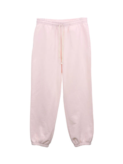 Pale Pink Fleece Sweatpants with Elastic Ankle Cuffs and White Drawstrings