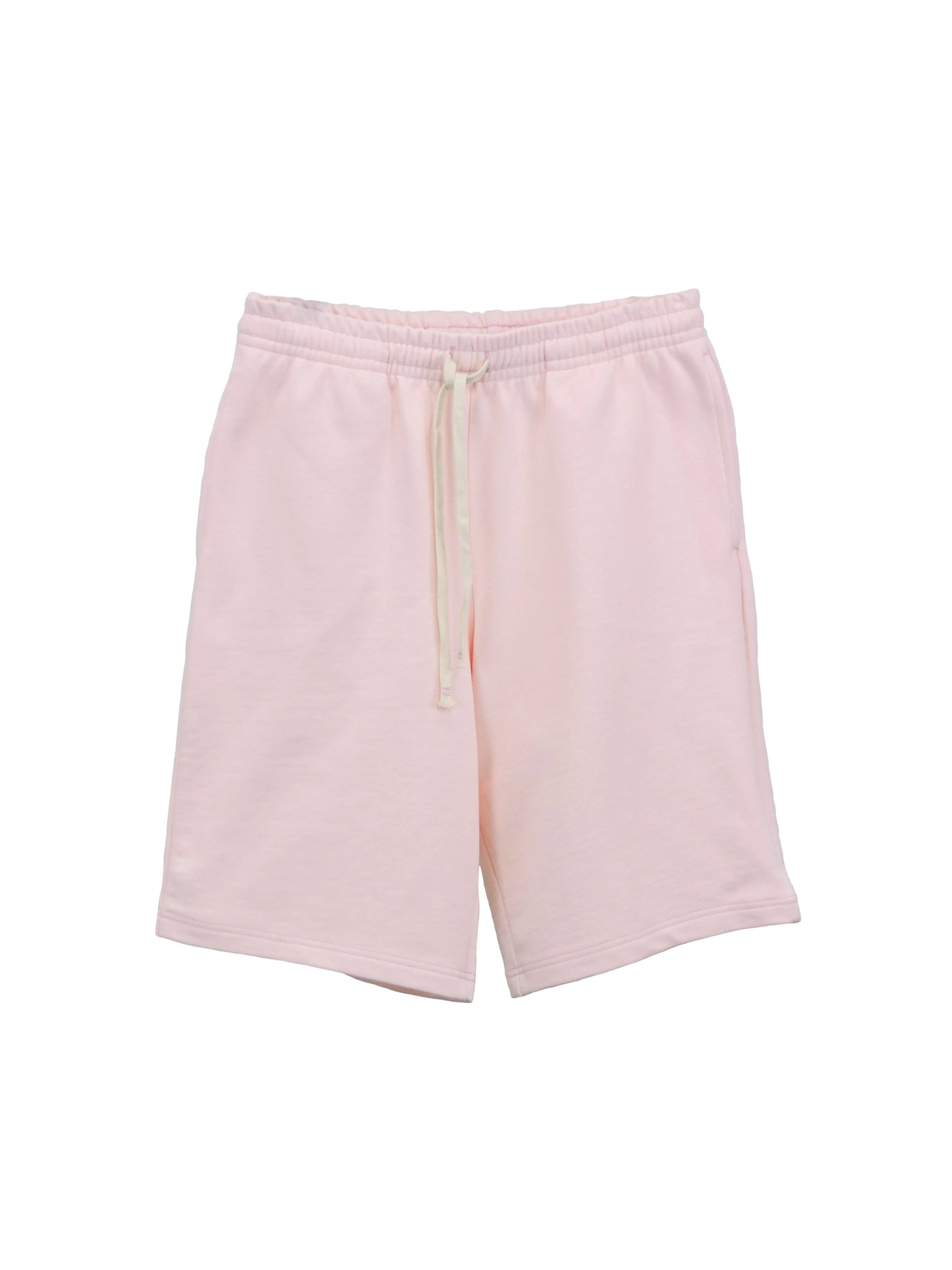 Pale Pink Long Shorts with White Drawstrings and Side Pockets