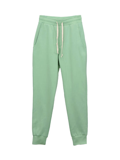 Mint Green Fleece Joggers with Wide Pockets and White Drawstrings