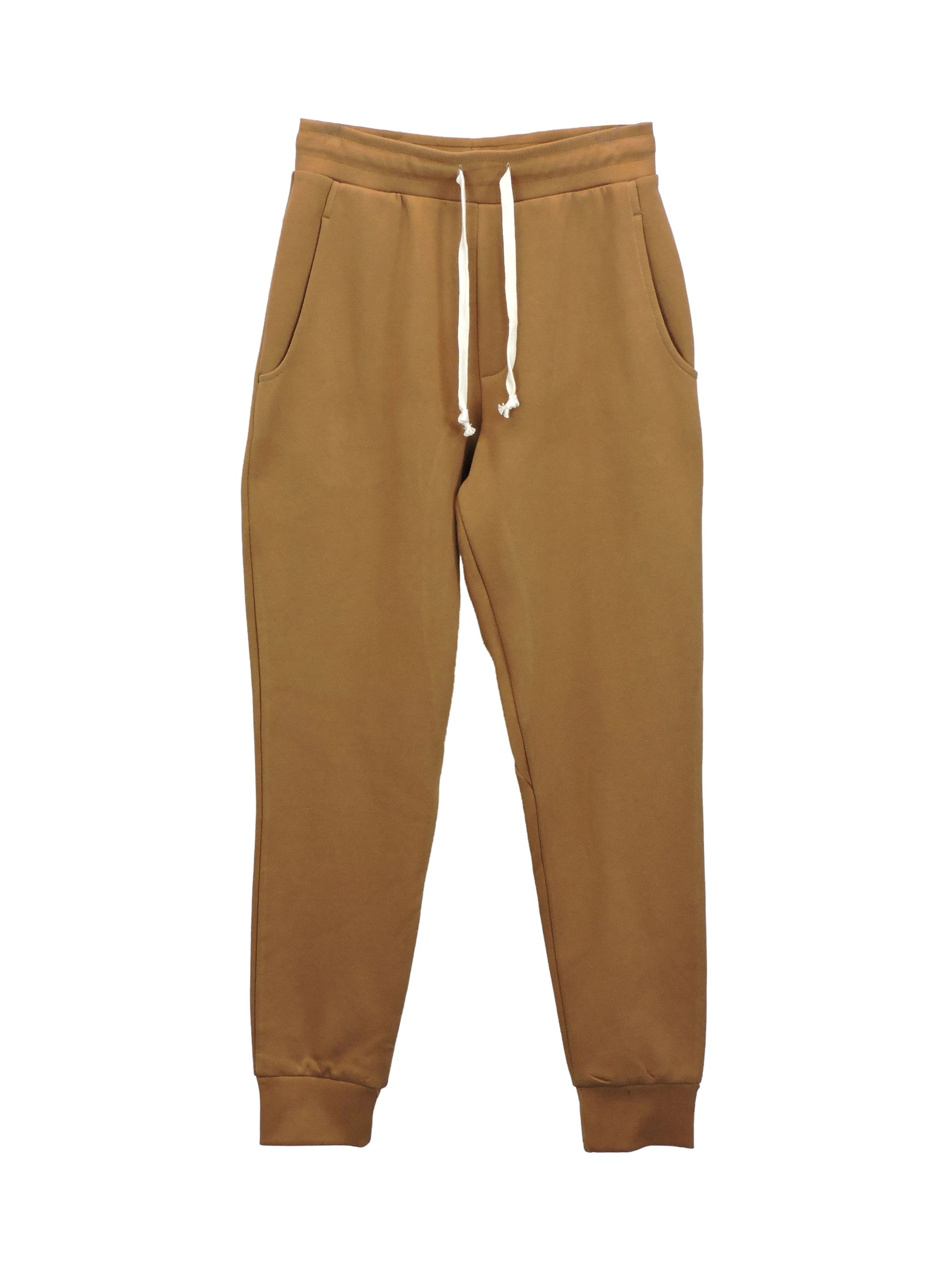 Brown Fleece Jogger in Groundhog Brown with White Drawstrings