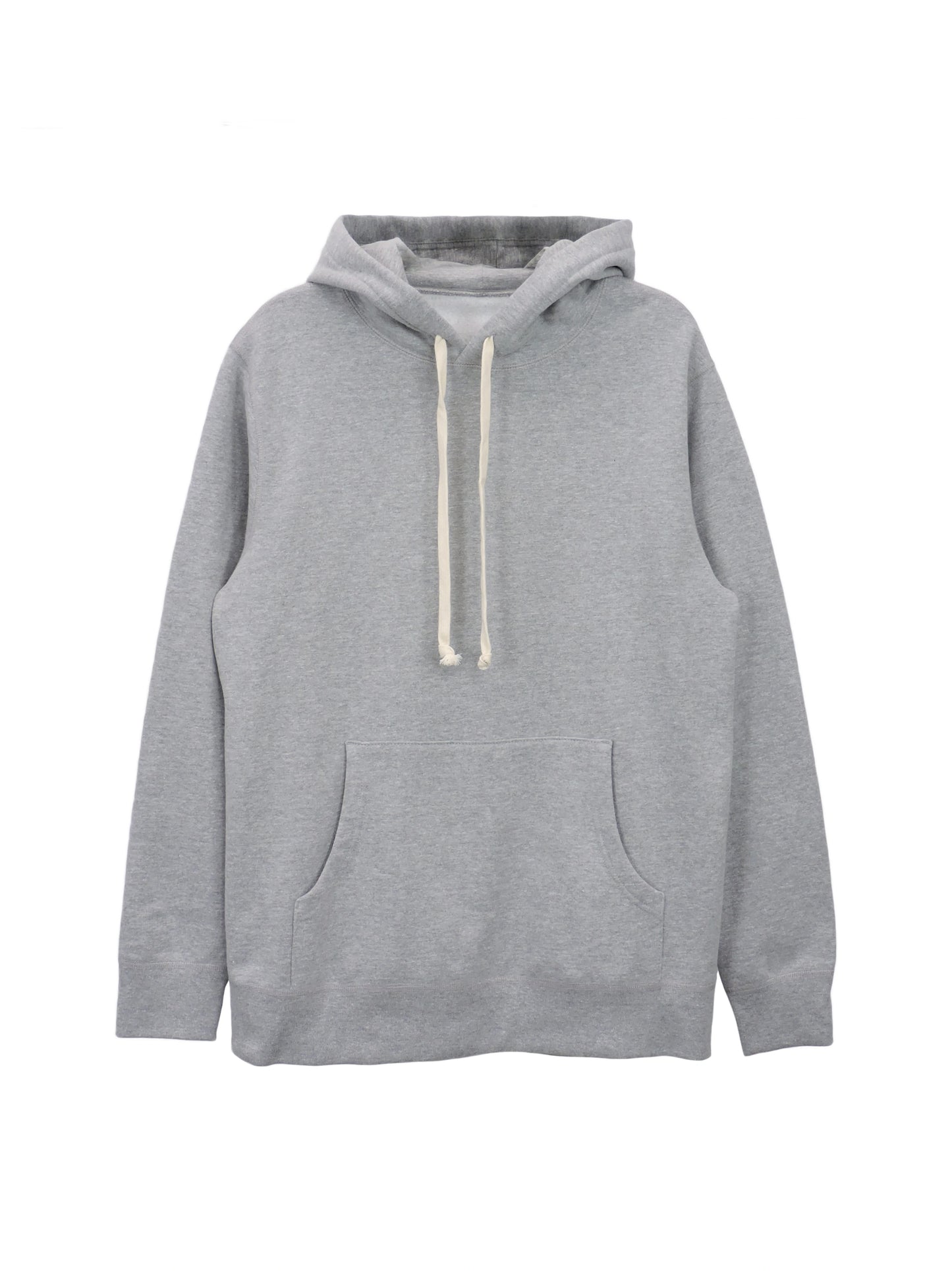 Heather Grey Heavy Fleece Hoodie with White Drrawstrings and Kangeroo Pouch