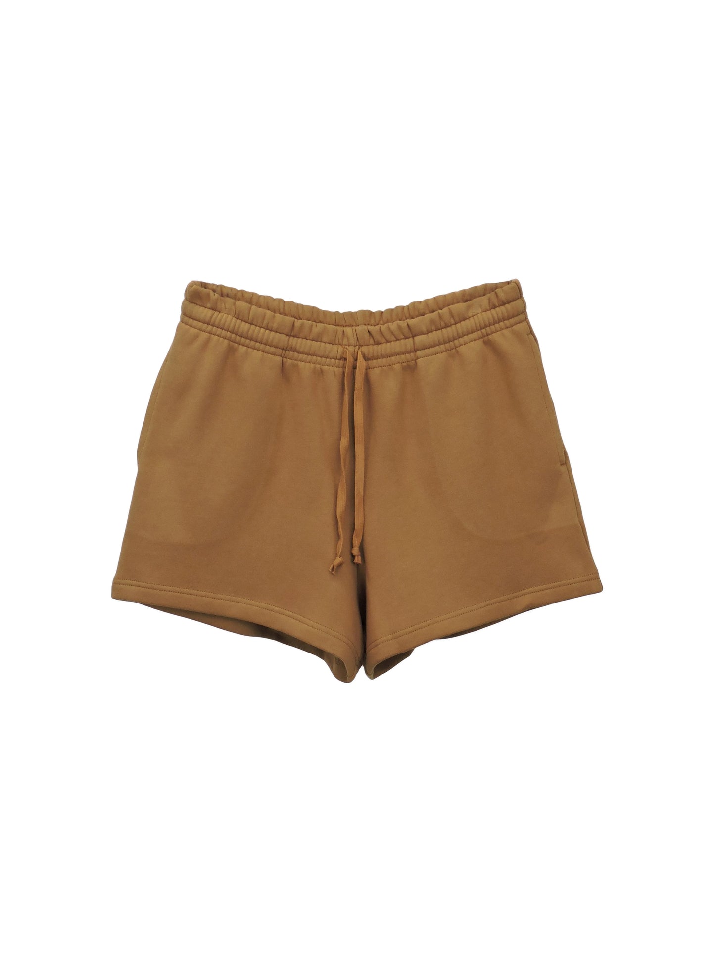 Groundhog brown short shorts with blended drawstrings, flexible waistband, and sidepockets