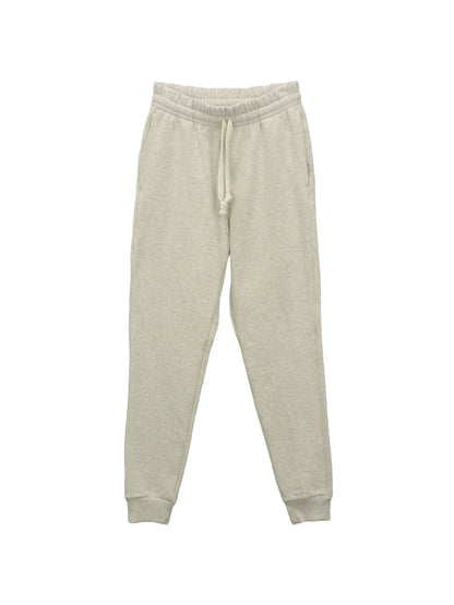 Close up of Oatmeal Heavy Fleece Jogger with Drawstrings and Fitted Ankle Cuffs