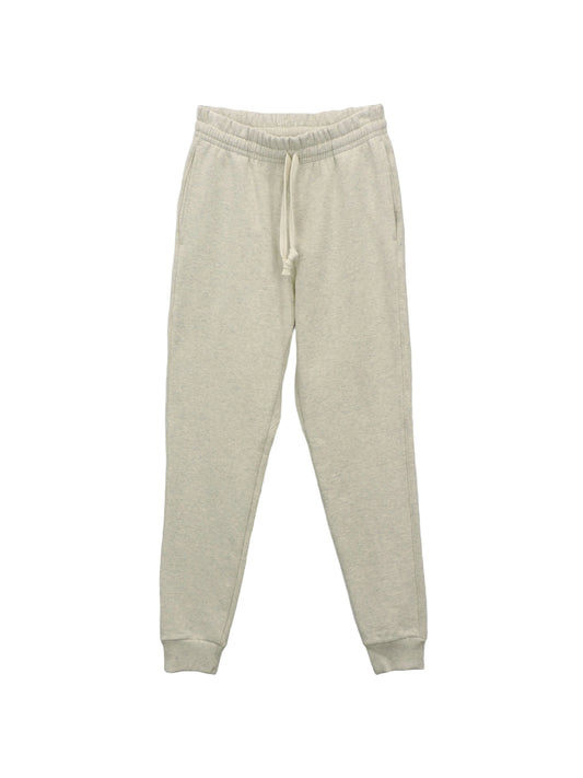 Close up of Oatmeal Heavy Fleece Jogger with Drawstrings and Fitted Ankle Cuffs