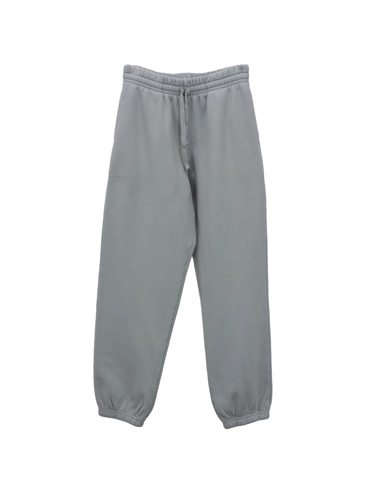 Front of Grey Heavy Fleece Sweatpants with flexible waistband and ankle cuffs.