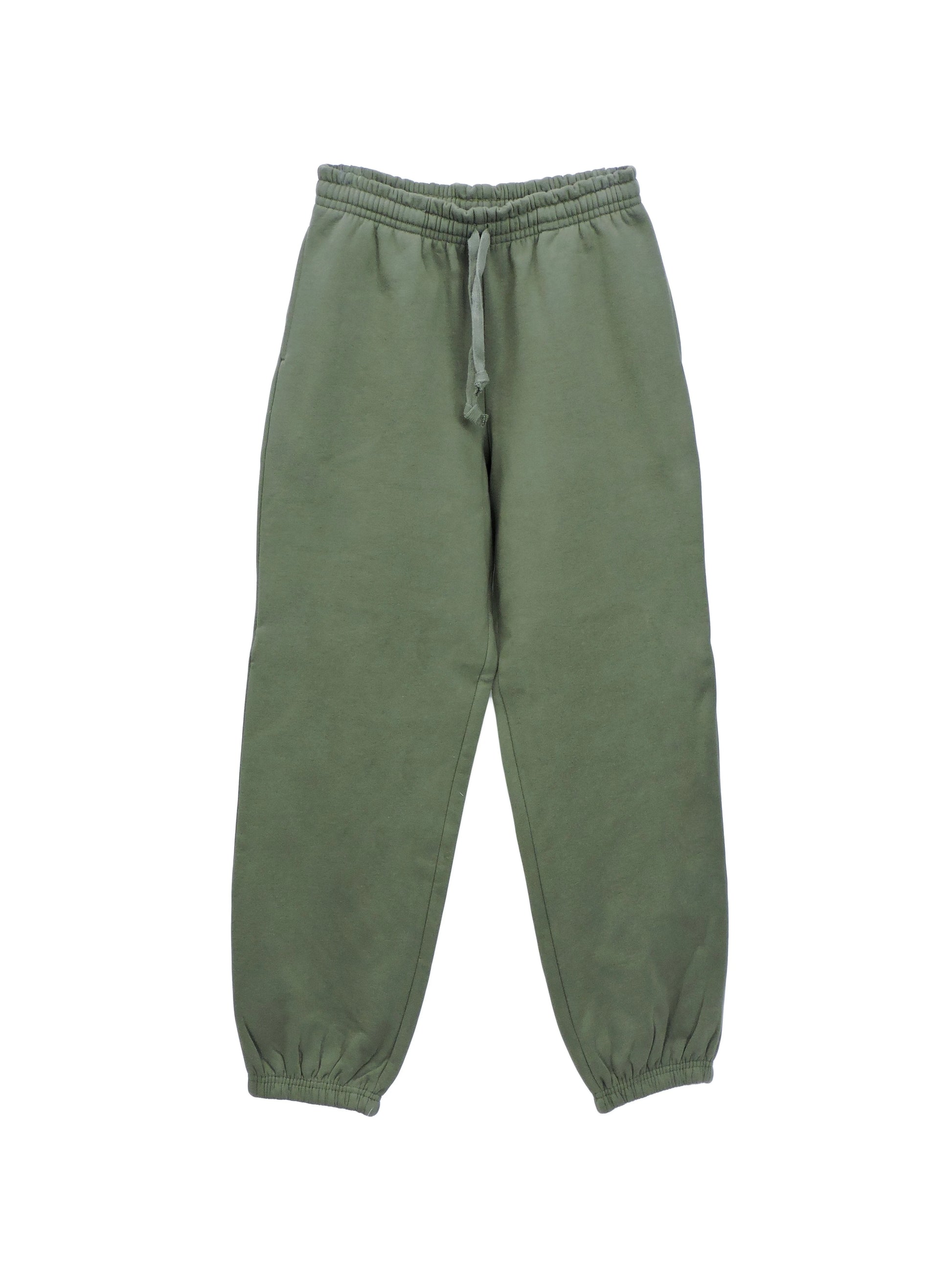 Olive Green Fleece Sweatpants with drawstrings and elastic ankle cuffs