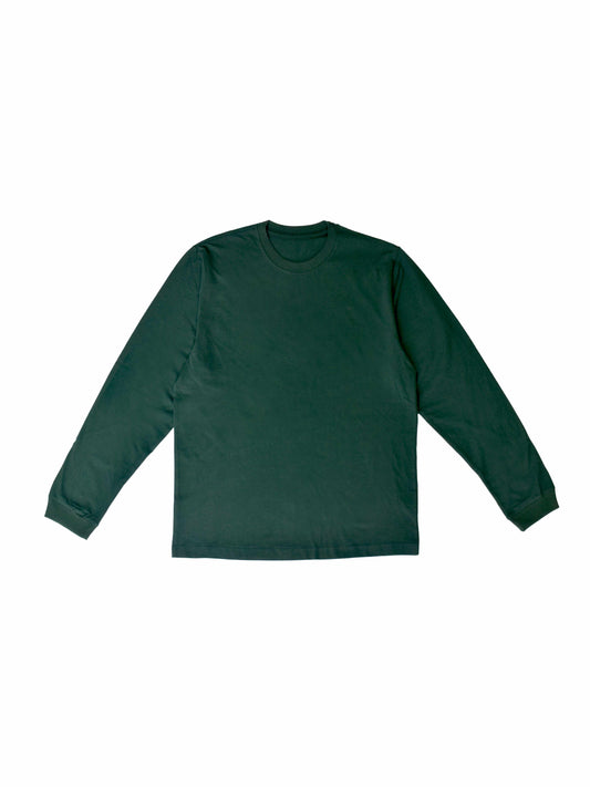 Boxy Long Sleeve T-shirt - Forest Green Cotton