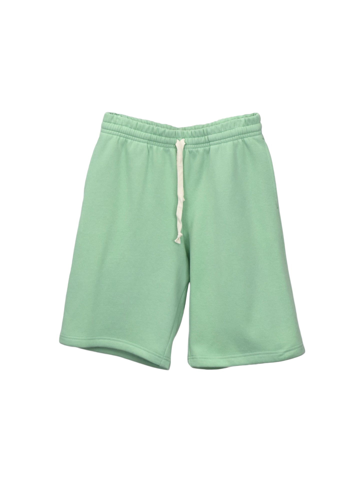 Mint Green Fleece Long Shorts with White Drawstrings