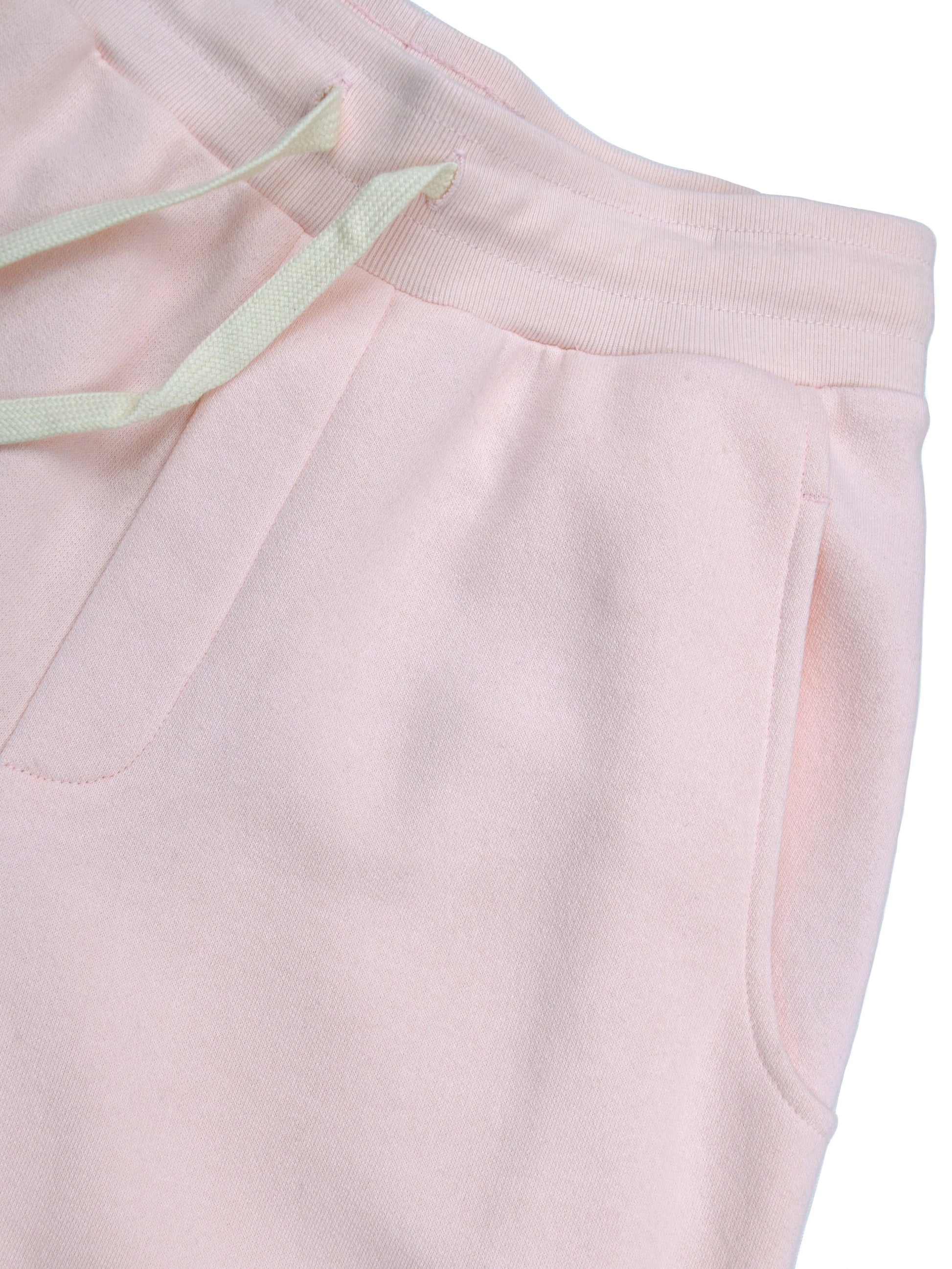 Close up of Cotton Material, Side Pockets, and White Drawstrings.