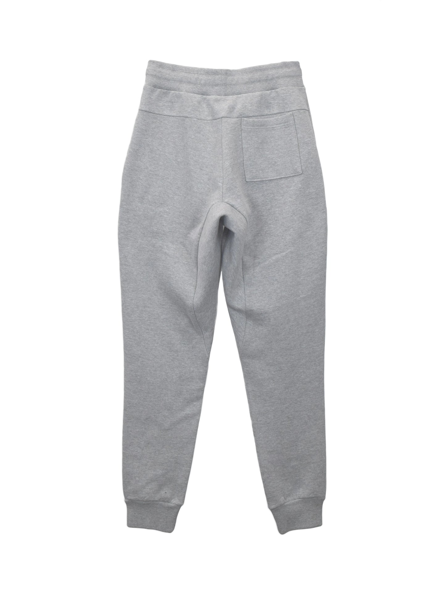 Back of Grey Jogger with two side pockets and single back pocket. Fitted Ankle cuffs